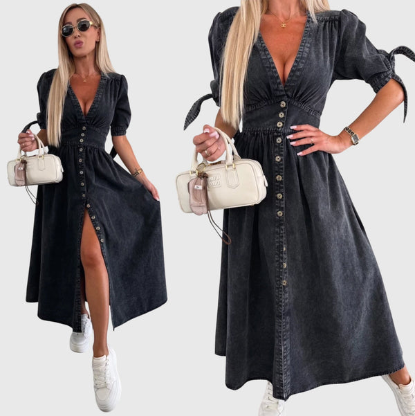Cady - Dame Denimkjole Med Knapper