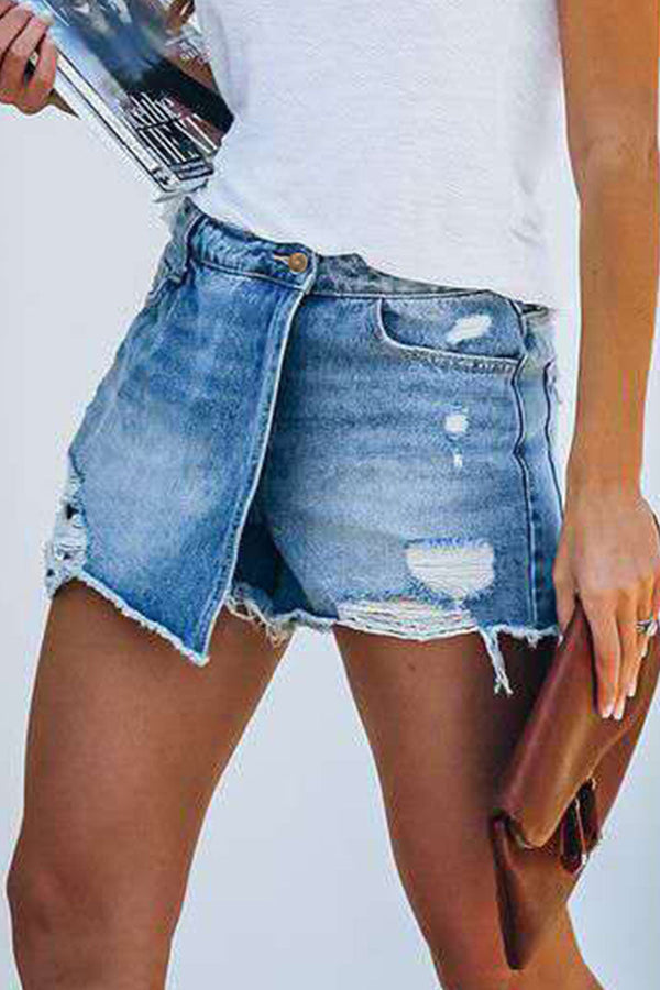 Linnea - Slid Asymmetriske Denim Shorts