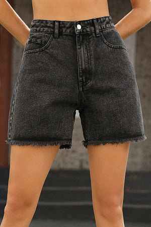 Isadora - Rå Kant Højtaljede Denim Shorts