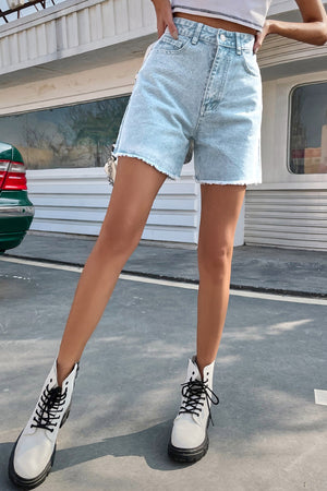 Isadora - Rå Kant Højtaljede Denim Shorts