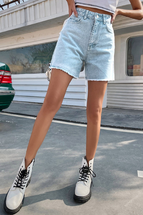 Isadora - Rå Kant Højtaljede Denim Shorts