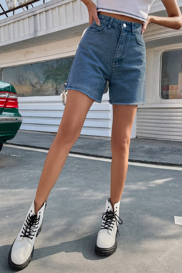 Isadora - Rå Kant Højtaljede Denim Shorts