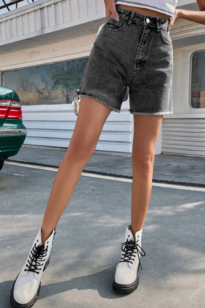 Isadora - Rå Kant Højtaljede Denim Shorts