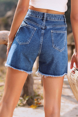 Isadora - Rå Kant Højtaljede Denim Shorts