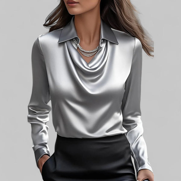 Mette - Satinbluse Med Vandfaldshals