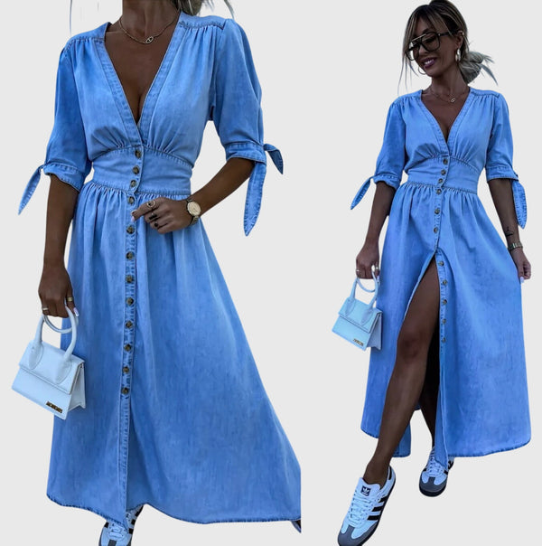 Cady - Dame Denimkjole Med Knapper