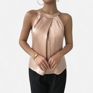 Carmela - Dame Halterneck Bluse Med Plissering