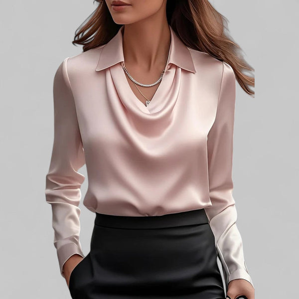 Mette - Satinbluse Med Vandfaldshals