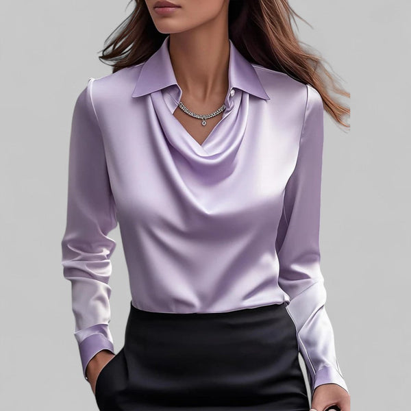 Mette - Satinbluse Med Vandfaldshals