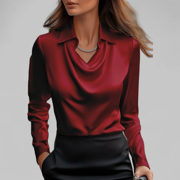 Mette - Satinbluse Med Vandfaldshals