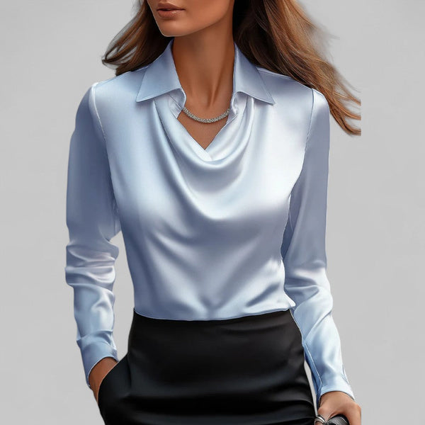 Mette - Satinbluse Med Vandfaldshals