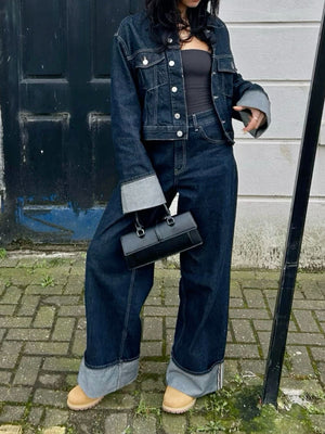 Divina - Dame Denimsæt Med Kort Jakke Og Bukser