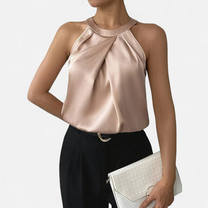 Carmela - Dame Halterneck Bluse Med Plissering