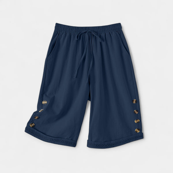 Bethany - Knapdetaljer Dame Knælange Shorts Med