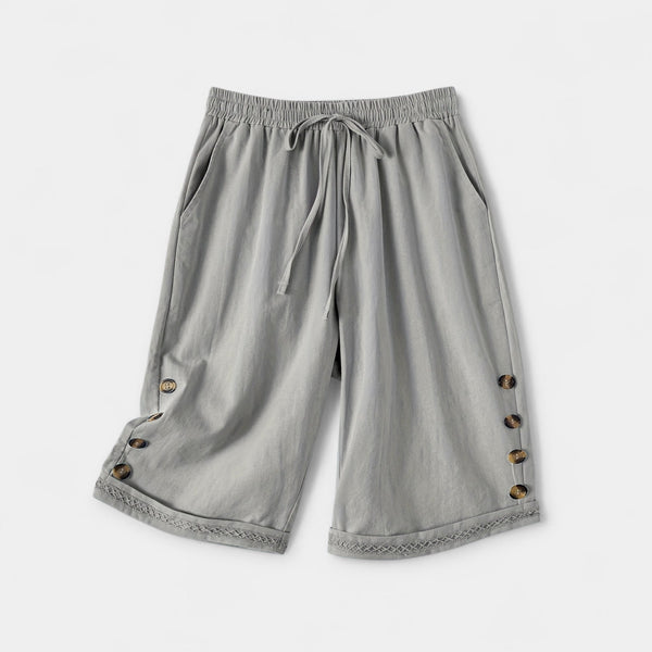 Bethany - Knapdetaljer Dame Knælange Shorts Med