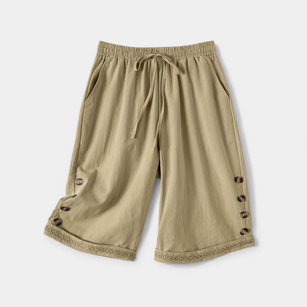Bethany - Knapdetaljer Dame Knælange Shorts Med