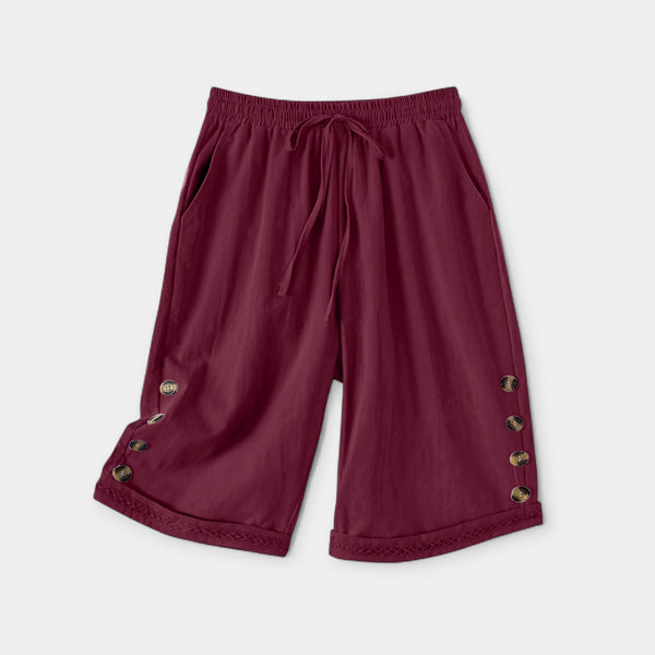 Bethany - Knapdetaljer Dame Knælange Shorts Med