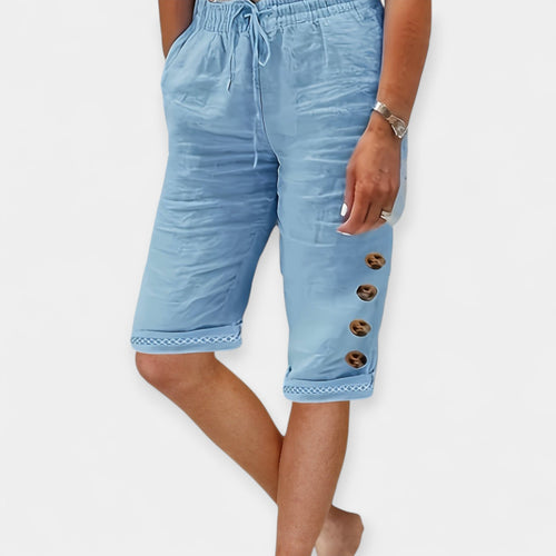 Bethany - Knapdetaljer Dame Knælange Shorts Med