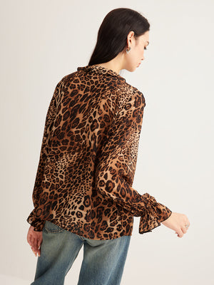 Rikke - Damebluse Med Leopardprint Flæsekrave