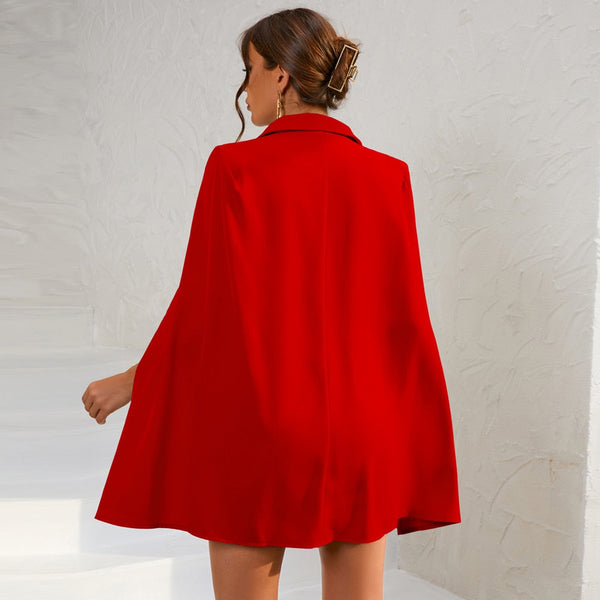 Meera - Dame Blazerkjole Med Cape Guldfarvede Knapper
