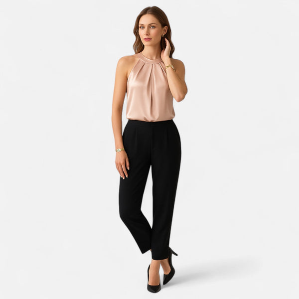 Carmela - Dame Halterneck Bluse Med Plissering