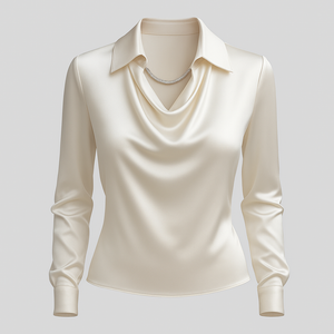Mette - Satinbluse Med Vandfaldshals