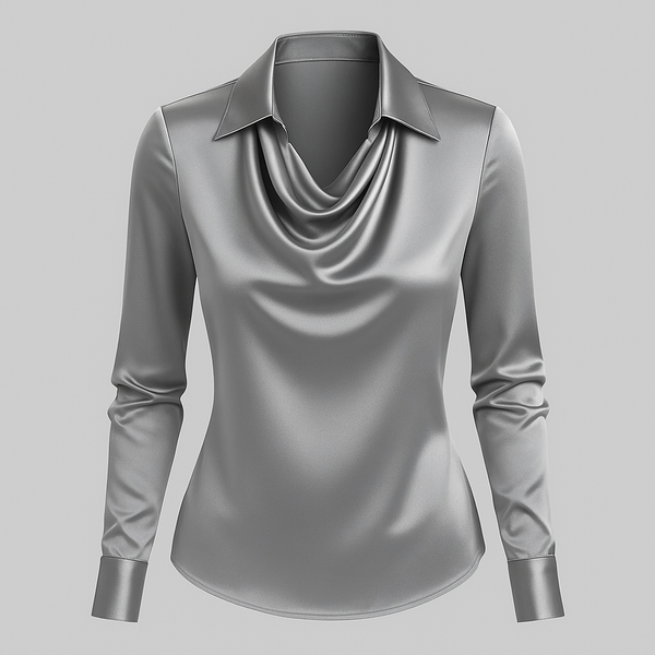 Mette - Satinbluse Med Vandfaldshals