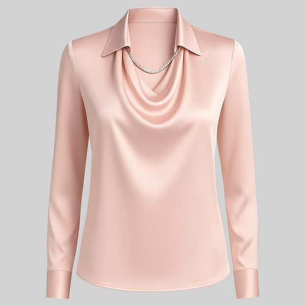 Mette - Satinbluse Med Vandfaldshals