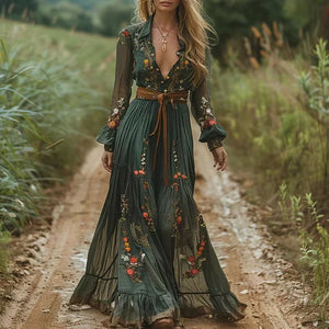Lacie - Dame Boho Maxikjole Med Flæser