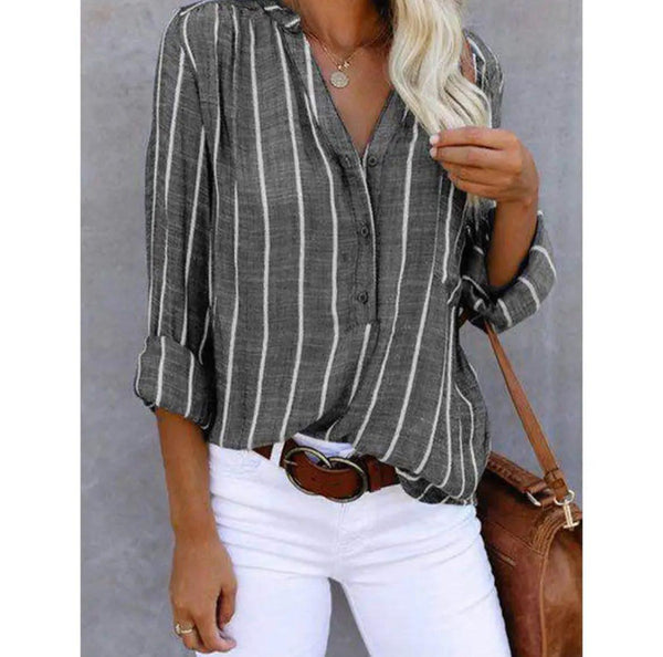 Freja - Damebluse Stribet Løstsiddende