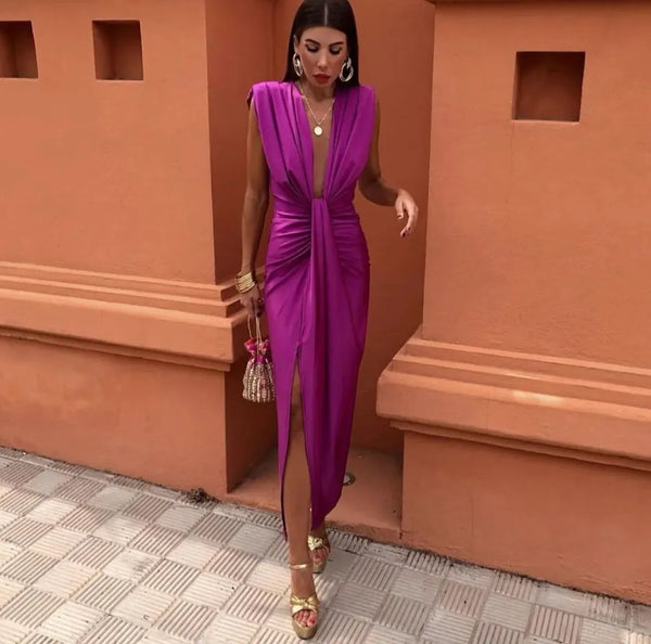 Gianna - Elegant Plisseret Midi Blomster Kjole