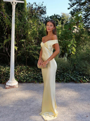 Flavia - Elegant Skulderfri Blonde Blomster Kjole