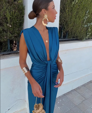 Gianna - Elegant Plisseret Midi Blomster Kjole