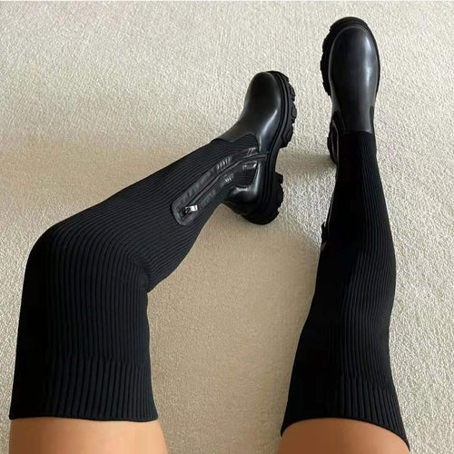 Jadyn - Dame Overknee Støvler Med Stretch Mellemhøj Hæl
