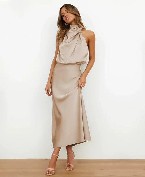 Perrie - Midikjole Dame Halterneck Til Fest