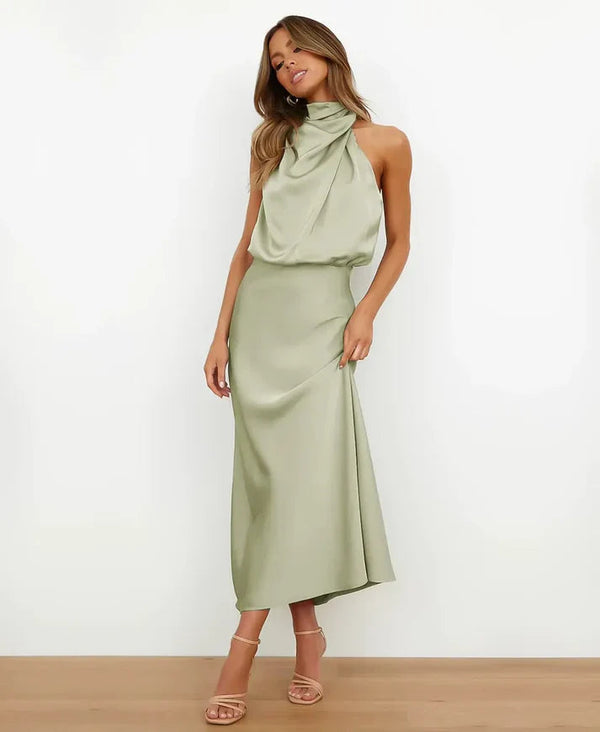 Perrie - Midikjole Dame Halterneck Til Fest
