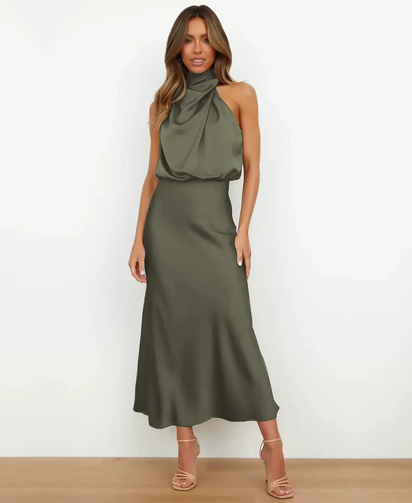 Perrie - Midikjole Dame Halterneck Til Fest