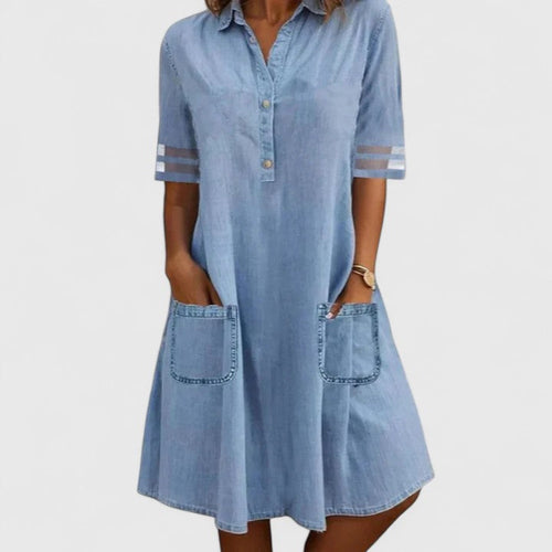 Camdyn - Dame Denimkjole Med Knapper Og Lommer
