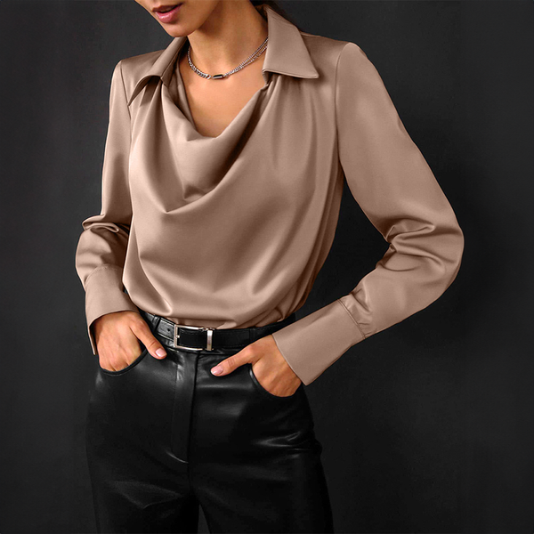 Tiara - Dame Bluse Med Vandfaldshals