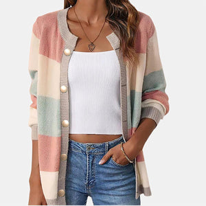Ellen - Dame Stribet Strikcardigan Med Knapper