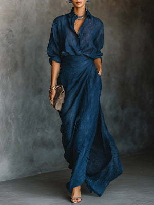 Alma - Dame Elegant Bluse Og Lang Nederdel Sæt