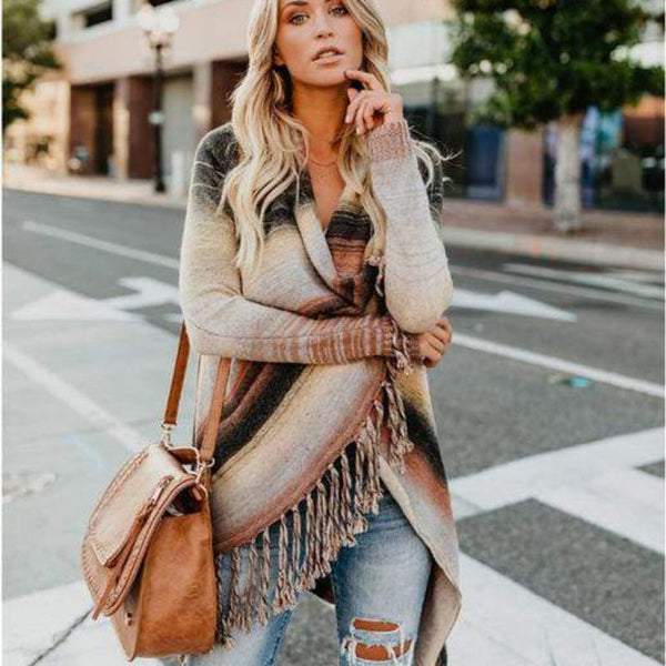 Cassandra - Boho Frynser Dame Striktrøje