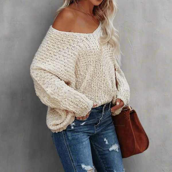 Eden - Dame Off Shoulder V Hals Striktrøje