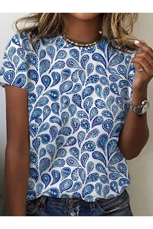 Jette - Dame T Shirt Med Print Rund Hals Korte Ærmer