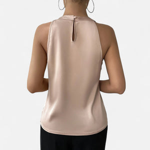 Julie - Dame Satin Halterbluse Med Plissering