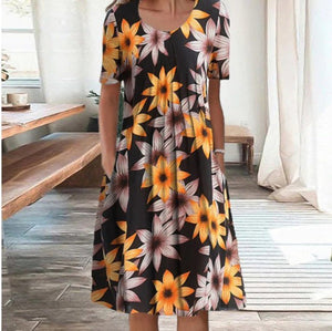 Shae - Midikjole Dame Med Blomsterprint Lommer
