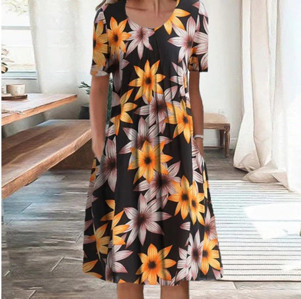 Shae - Midikjole Dame Med Blomsterprint Lommer