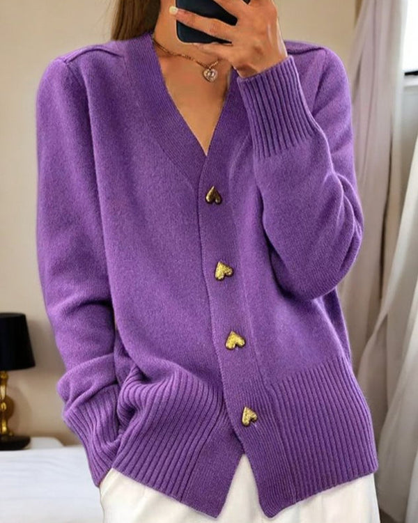 Violet - Hjerteknapper Dame Cardigan
