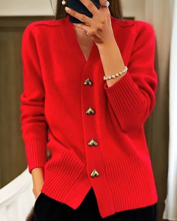 Violet - Hjerteknapper Dame Cardigan