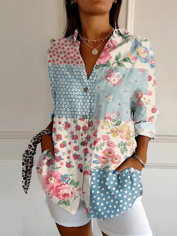 Avie - Dame Top Med Blomsterprint Knaplukning